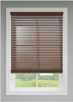 Photo 1 of LEVOLOR Trim+Go 2-in Slat Width 64-in x 64-in Cordless Walnut Faux Wood Room Darkening Horizontal Blinds
