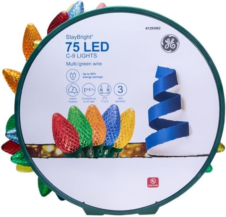 Photo 1 of GE 75-Count LED C9 Multicolor 91145LO LED Staybright Christmas String Lights Energy Star
