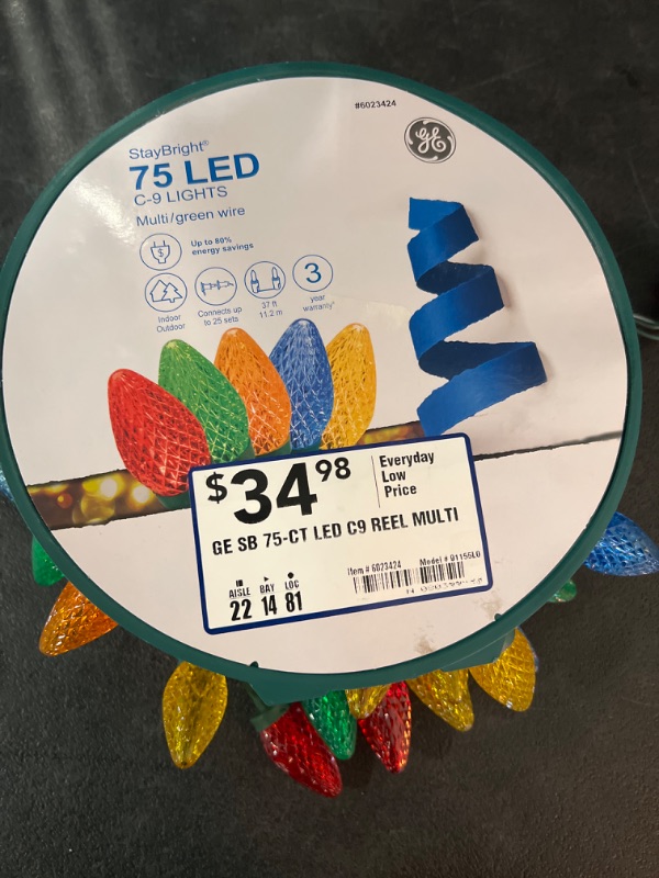 Photo 1 of GE 75-Count LED C9 Multicolor 91145LO LED Staybright Christmas String Lights Energy Star
