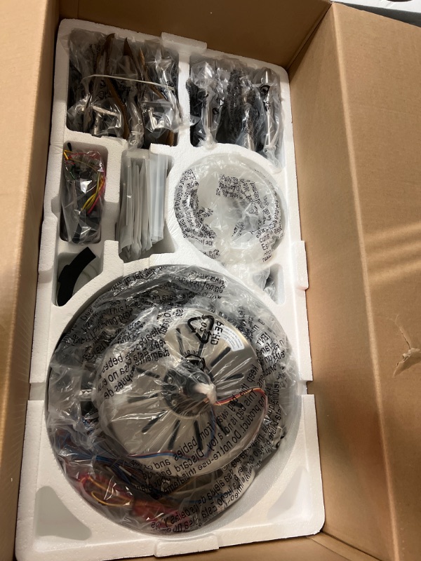 Photo 1 of Fanimation Studio Collection Slinger v2 72-in Color-Changing Integrated LED Outdoor Brushed Nickel with Gray Blades Ceiling Fan With Light - Remote Included ( 9 -Blade )