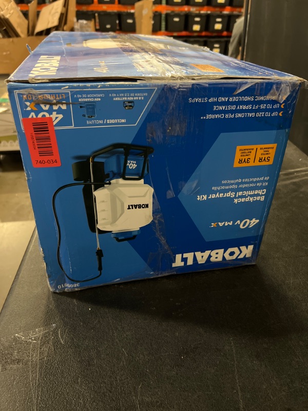 Photo 1 of Kobalt 4-Gallon 40-volt Battery Operated Plastic Backpack Sprayer with Adjustable Spray Pattern
