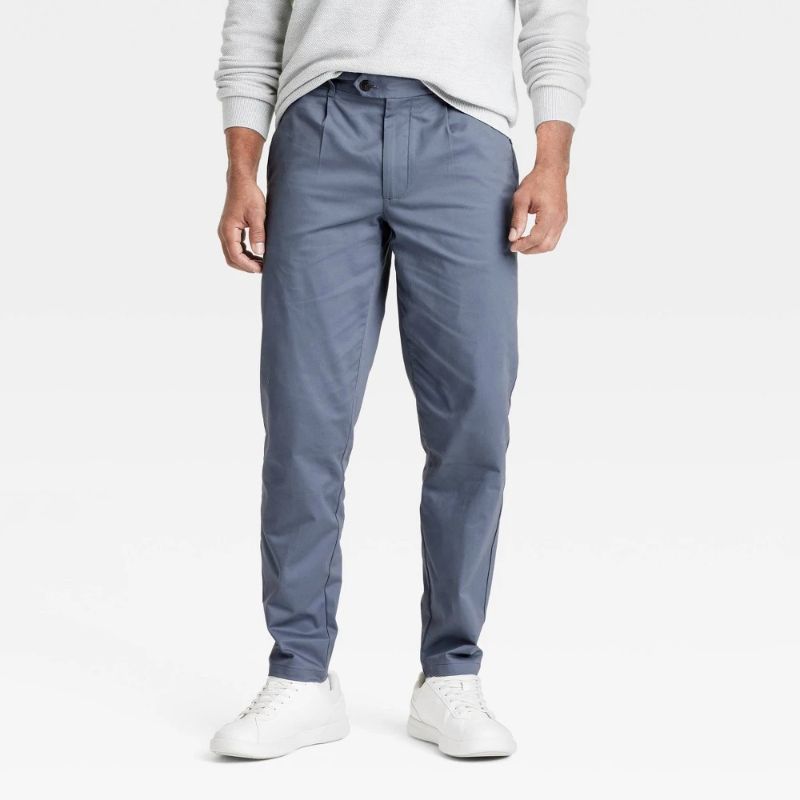Photo 1 of 34x30 Men's Extended Tab Pleated Dress Trousers Steel Gray : Cotton-Spandex Blend, Relaxed Leg, Ankle Length