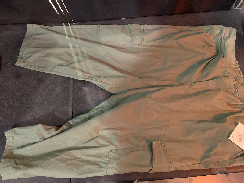 View 2 of 2X Women's High-Rise Casual Cargo Pants Olive: Cotton-Spandex Blend, Wide Leg, Drawstring Waistband, Plus Size