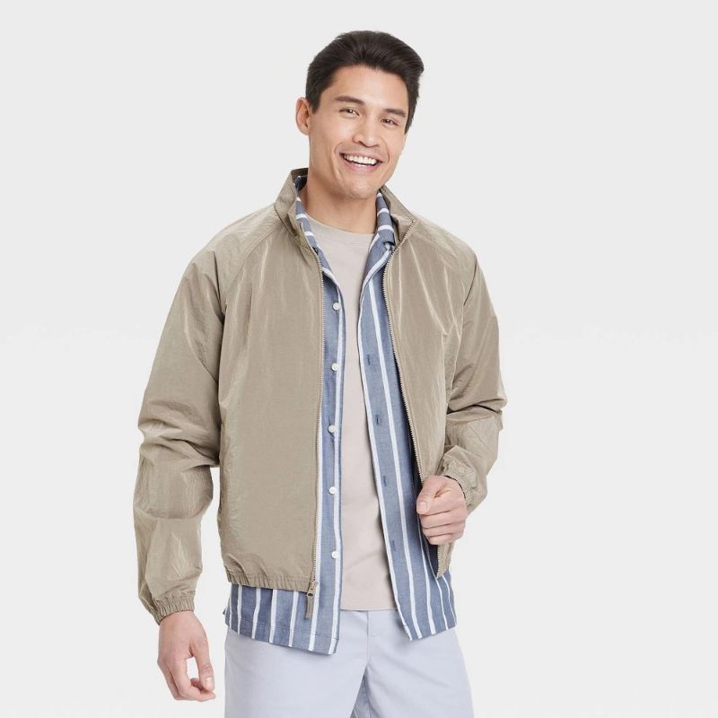 Photo 1 of M Men's Windbreaker Taupe : Recycled Nylon, Elastic Cuffs, Stand up Collar