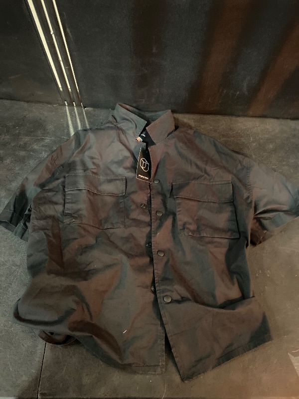 View 2 of L Men's Short Sleeve Utility Shirt  Black  Cotton Blend, Midweight, Button Down Collar