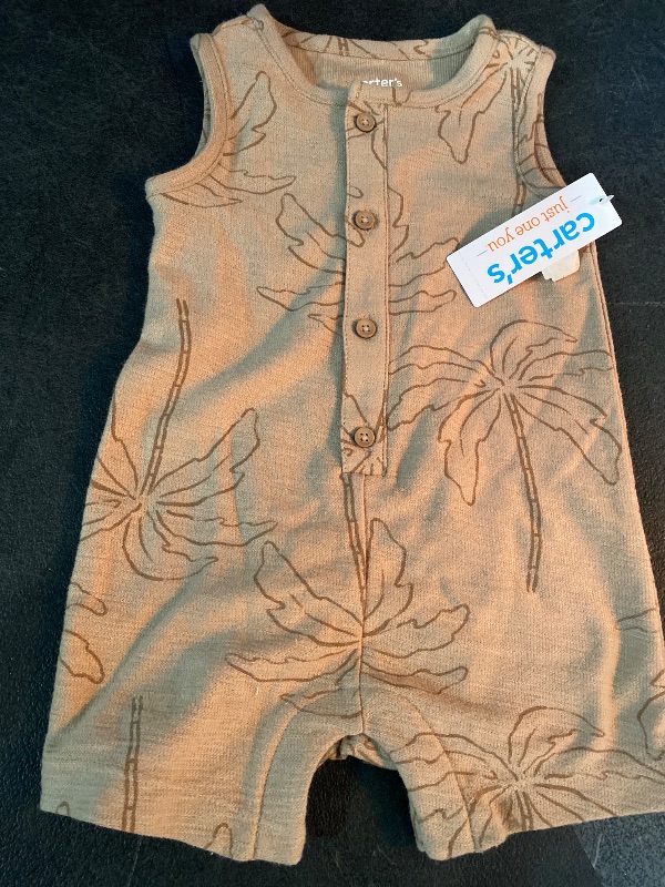 Photo 1 of (12M) Carter's Just One You® Baby Boys' Solid Textured Palm Romper - Brown 12M: Sleeveless Henley, Botanical Pattern