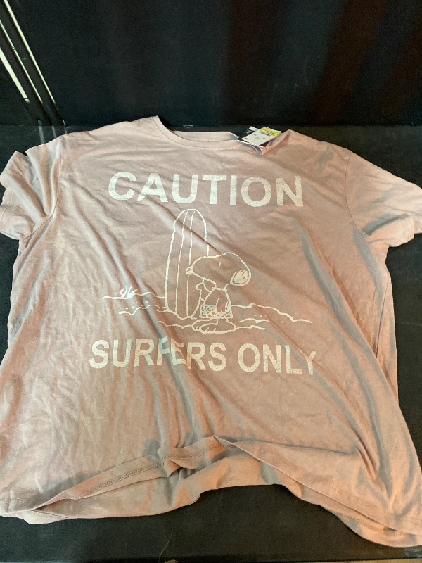 View 2 of L Women's Snoopy Surfer Oversized Short Sleeve Graphic T-Shirt Taupe