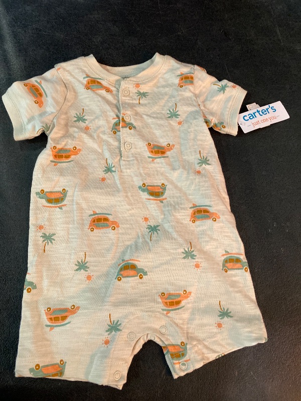 Photo 1 of 12M Carter's Baby Boys' Van Romper - Khaki : Cotton, Front Button, Crotch Snap