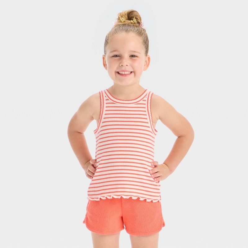 Photo 1 of 4T Toddler Girls' Striped Ribbed T-Shirt Coral Orange 