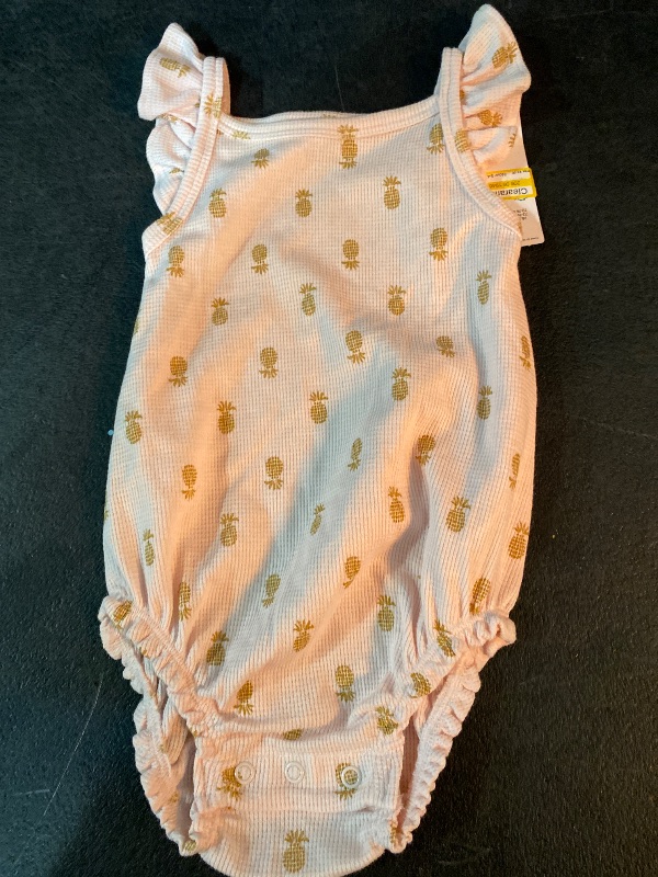 Photo 1 of 12M Baby Girls' Pineapple Textured Romper - Pink: Snap Closure, Flutter Sleeve