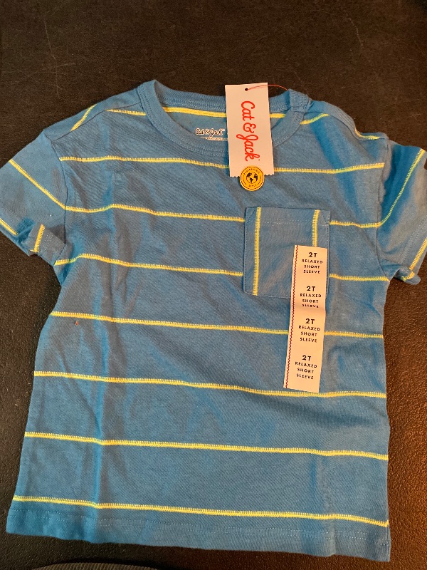Photo 1 of 2T Toddler Boys' Short Sleeve Striped Jacquard Oversized Shirt Blue