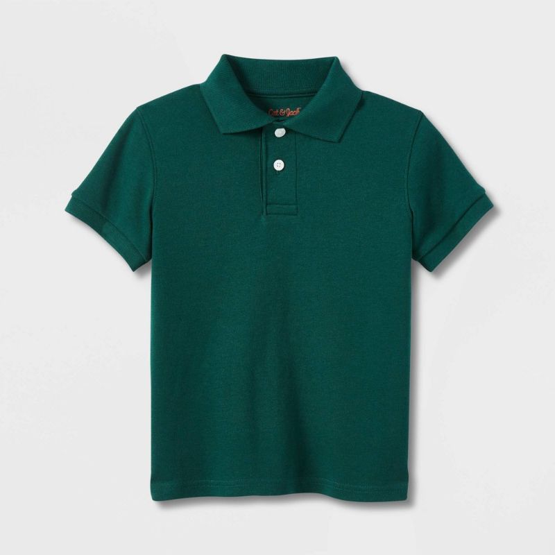 View 1 of 4T Toddler Boys' Short Sleeve Interlock Uniform Polo Shirt Dark Green