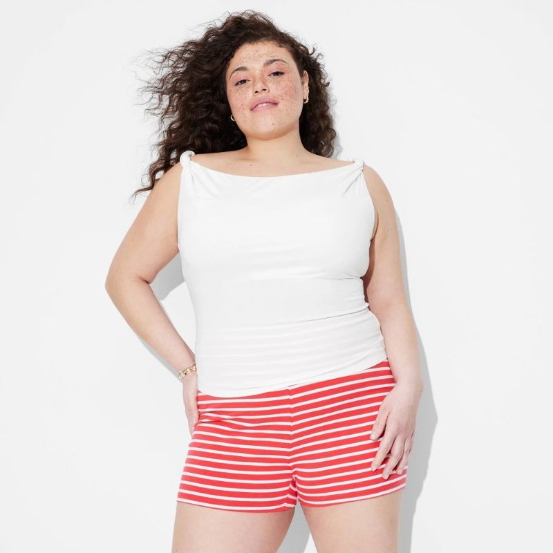 Photo 1 of 2X Women's Twist Knit Tank Top White : Off Shoulder, Lightweight Jersey, Plus Size