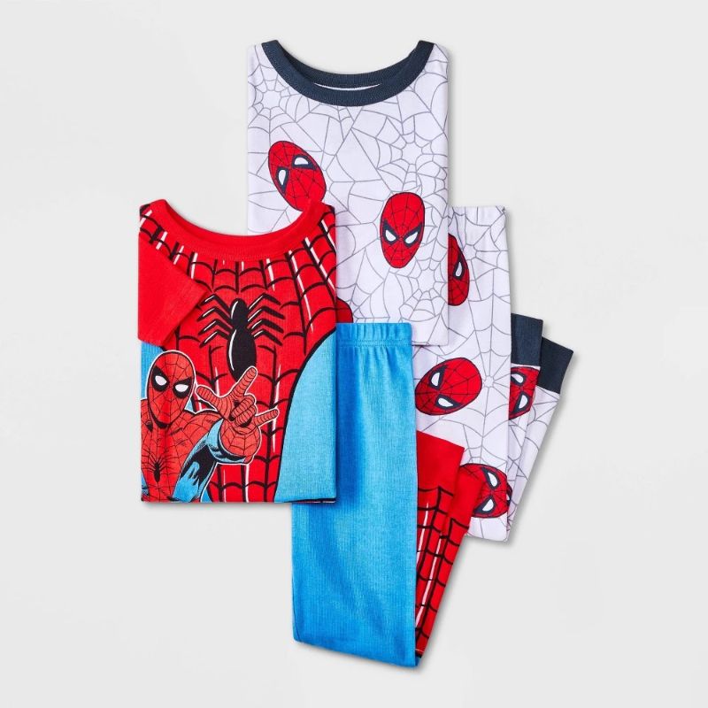 Photo 1 of 5T Toddler Boys' 4pc Snug Fit Cotton Spider-Man Pajama Set - Red  Crew Neck, Short & Long Sleeve, Machine Washable