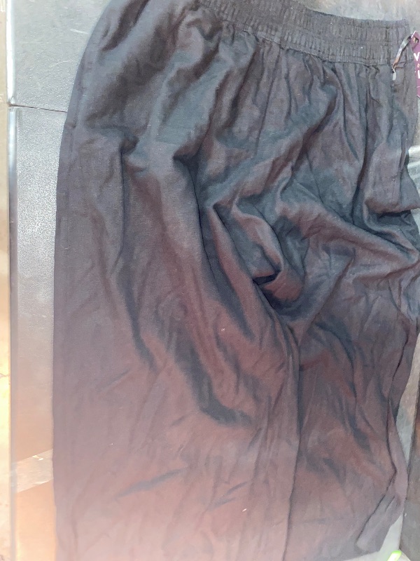 Photo 1 of 2X: Women's High-Rise Wide Leg Linen Pull-on Pants Black  Lightweight, Elastic Waist, Side Pockets