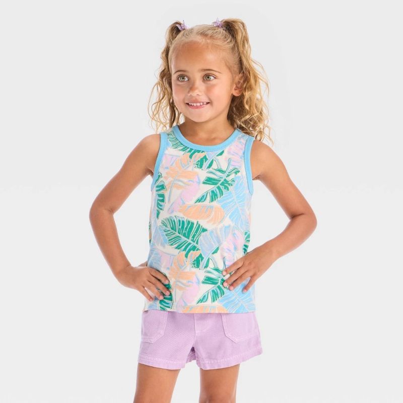 Photo 1 of 3T Toddler Girls' Palm Printed Tank Top - Shirt Cream