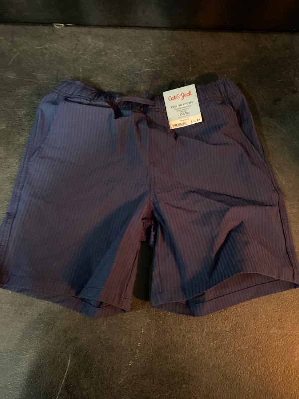 Photo 1 of L Boys' Above the Knee Quick Dry Pull-on Shorts Navy Blue Relaxed Fit, Seersucker Fabric
