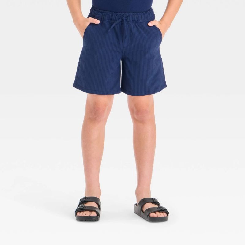 Photo 1 of L Boys' Above the Knee Quick Dry Pull-on Shorts Navy Blue Relaxed Fit, Seersucker Fabric