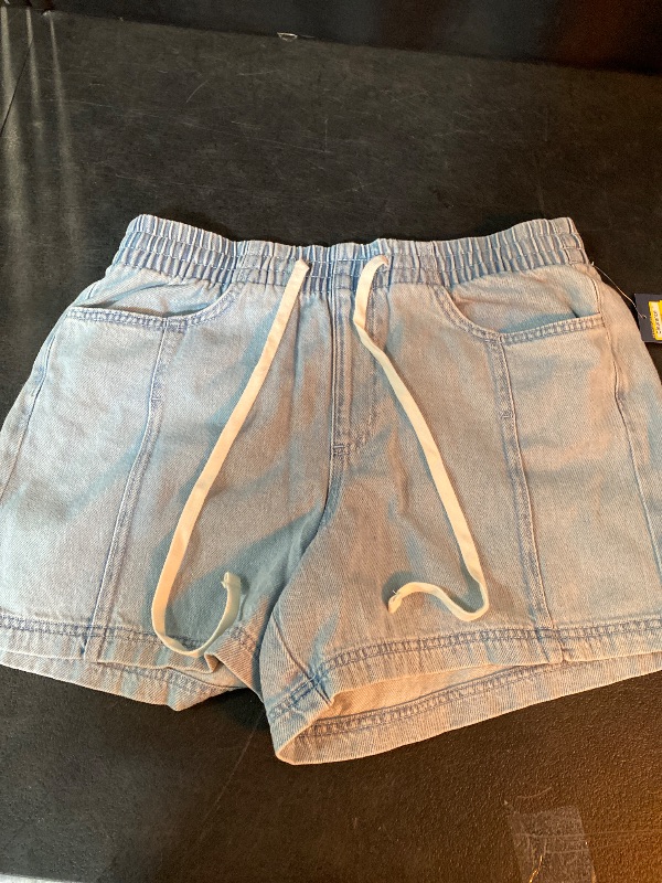 Photo 1 of M Women's High-Rise Drawstring Denim Beach Shorts Light Blue