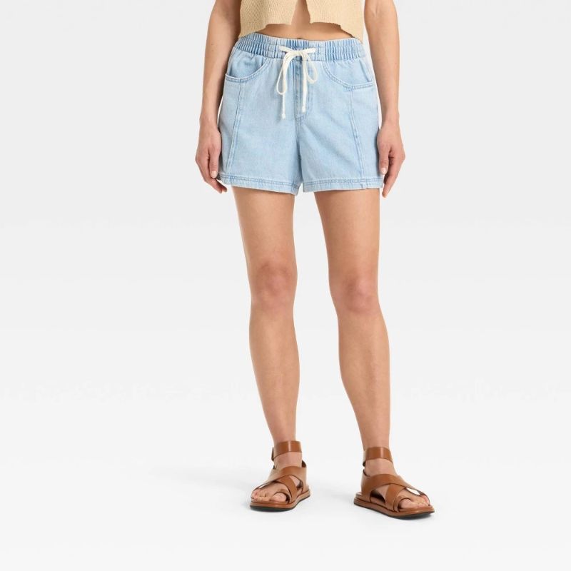 Photo 1 of M Women's High-Rise Drawstring Denim Beach Shorts Light Blue