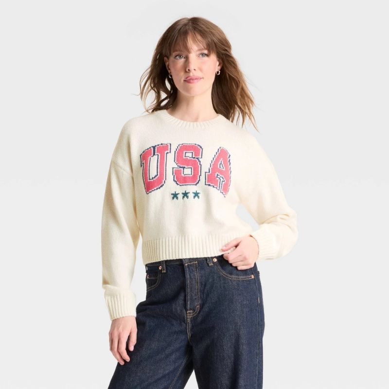 Photo 1 of L Women's USA Graphic Sweater - Off-White