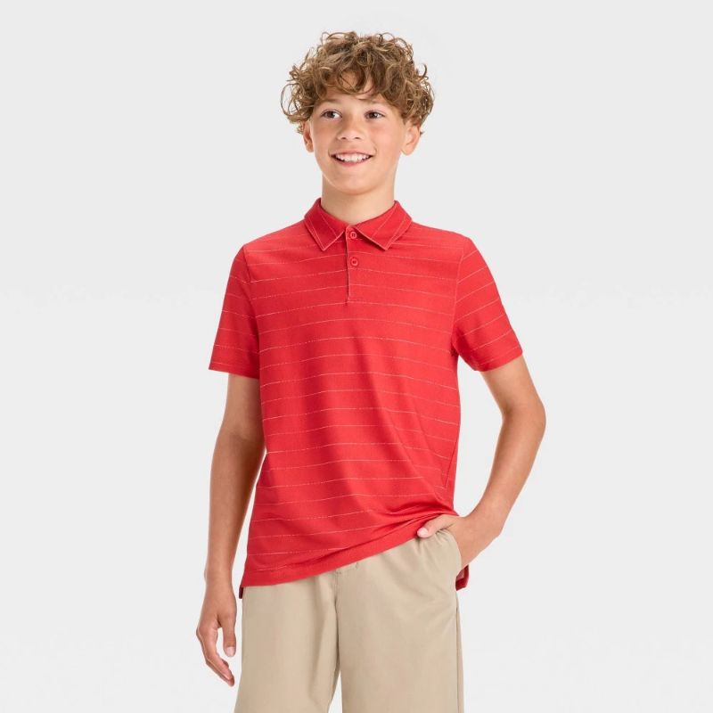 Photo 1 of L Boys' Textured Golf Polo Shirt Red 