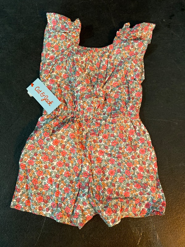 Photo 1 of 2T Toddler Girls' Floral Romper: Lightweight Poplin, Elastic Straps, Crotch Snap