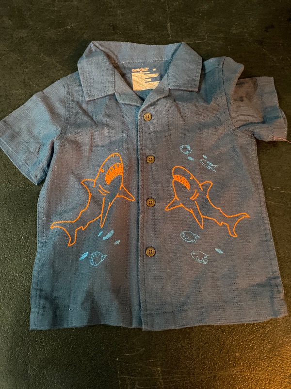 Photo 1 of 2T Toddler Boys' Embroidered Shark T-Shirt Dark Blue : Button Down, Camp Collar