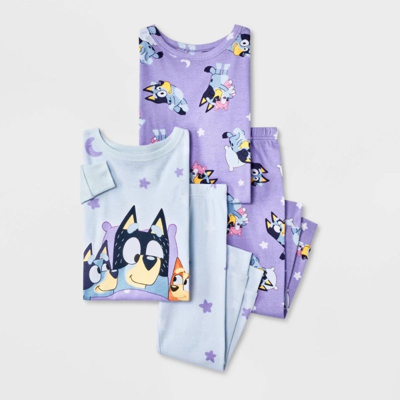 Photo 1 of 4T Toddler Girls' 4pc Bluey Cotton Long Sleeve Pajama Set - Blue/Purple