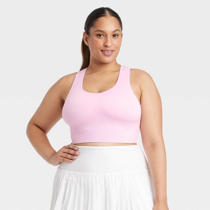 Photo 1 of 3X Women's Seamless Medium Support Racerback Sports Bra Light Pink