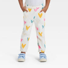 Photo 1 of 5T Toddler Girls' Hearts Fleece Jogger Pants Cream