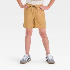 Photo 1 of L Boys' Quick Dry 'Above the Knee' Pull-On Shorts Tan Lightweight Poplin, Mid Rise, Stretch Fabric