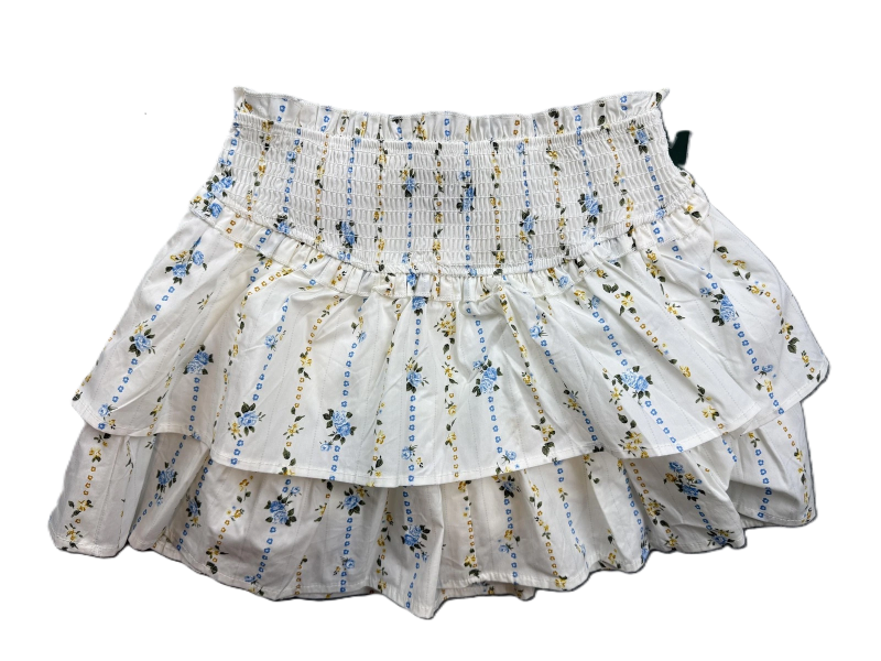 Photo 1 of M Skirt Womens White Blue Floral Ruffle Tiered Mini Smocked Waist