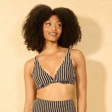 Photo 1 of 36DD Women's Striped Ribbed Demi Underwire Bikini Top Multi