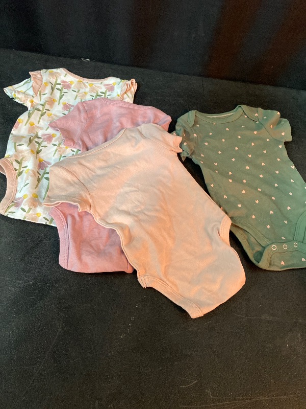View 2 of 18M Cloud Island Baby Floral Short Sleeve Cotton Bodysuits, Size - Pink