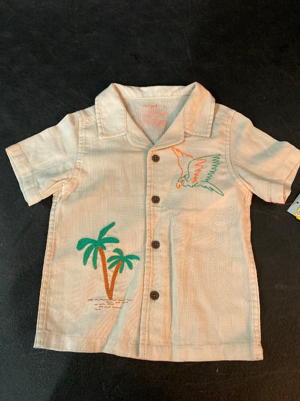 Photo 1 of 2T Toddler Boys' Embroidered Tropical T-Shirt Cream: Bird Pattern, Button Down