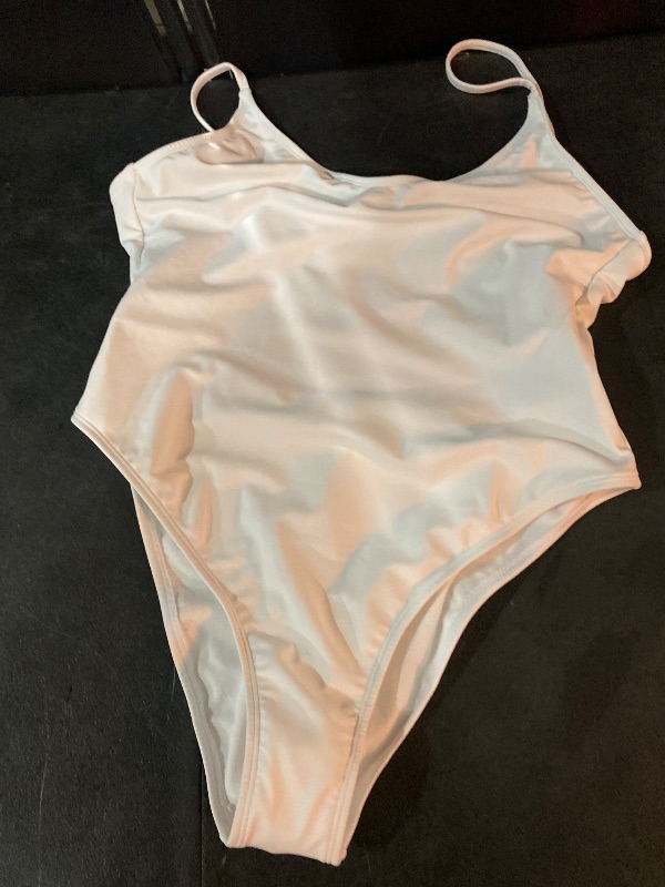 Photo 1 of L Women's Tie Back Extra High Leg Extra Cheeky One Piece Swimsuit White: Recycled Polyester, Adjustable Straps