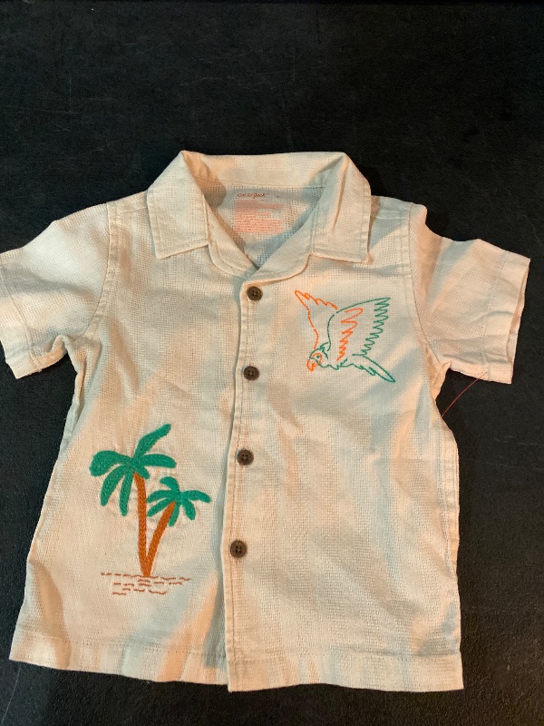 Photo 1 of 2T Toddler Boys' Embroidered Tropical T-Shirt Cream: Bird Pattern, Button Down