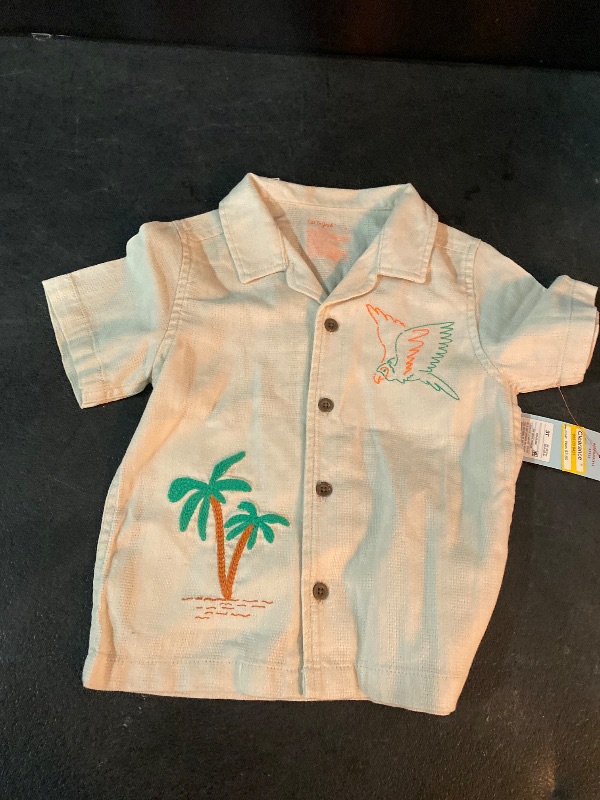 Photo 1 of 3T Toddler Boys' Embroidered Tropical T-Shirt Cream Bird Pattern, Button Down