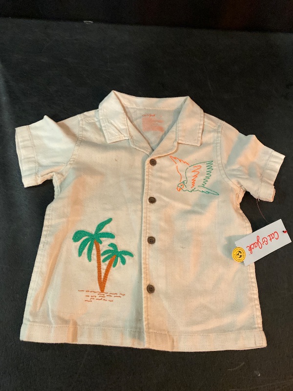 Photo 1 of 3T Toddler Boys' Embroidered Tropical T-Shirt Cream : Bird Pattern, Button Down
