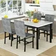 Photo 1 of AWQM Marble Dining Table Set for 4, Rectangular Faux Marble Kitchen Table and Chairs Set, Dining Table with 4 Tufted Velvet Upholstered Dining Chairs, Dining Set for Bar Breakfast Nook, Gray