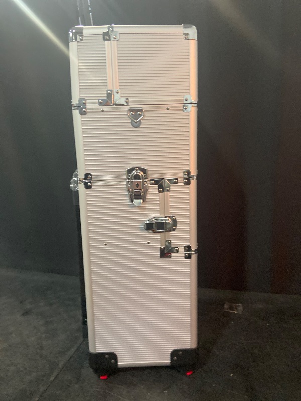 Photo 1 of Karl home 3 in 1 Makeup Train Case Rolling Cosmetic Trolley Large Capacity Travel Organizer with Key 360°Swivel Wheels Suitcase for Beauticians, Hairstylists, Nail Tech Students, Silver