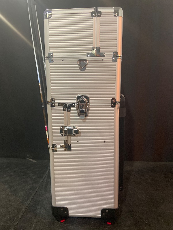 Photo 1 of Karl home 3 in 1 Makeup Train Case Rolling Cosmetic Trolley Large Capacity Travel Organizer with Key 360°Swivel Wheels Suitcase for Beauticians, Hairstylists, Nail Tech Students, Silver