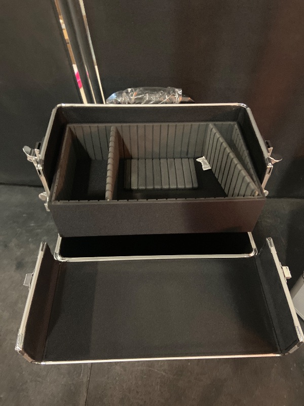 Photo 1 of Karl home 3 in 1 Makeup Train Case Rolling Cosmetic Trolley Large Capacity Travel Organizer with Key 360°Swivel Wheels Suitcase for Beauticians, Hairstylists, Nail Tech Students, Silver