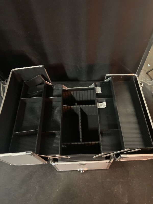 Photo 1 of Karl home 3 in 1 Makeup Train Case Rolling Cosmetic Trolley Large Capacity Travel Organizer with Key 360°Swivel Wheels Suitcase for Beauticians, Hairstylists, Nail Tech Students, Silver