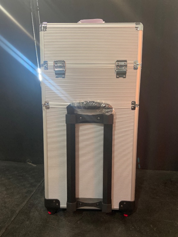 Photo 1 of Karl home 3 in 1 Makeup Train Case Rolling Cosmetic Trolley Large Capacity Travel Organizer with Key 360°Swivel Wheels Suitcase for Beauticians, Hairstylists, Nail Tech Students, Silver