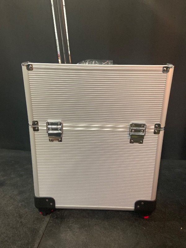 Photo 1 of Karl home 3 in 1 Makeup Train Case Rolling Cosmetic Trolley Large Capacity Travel Organizer with Key 360°Swivel Wheels Suitcase for Beauticians, Hairstylists, Nail Tech Students, Silver