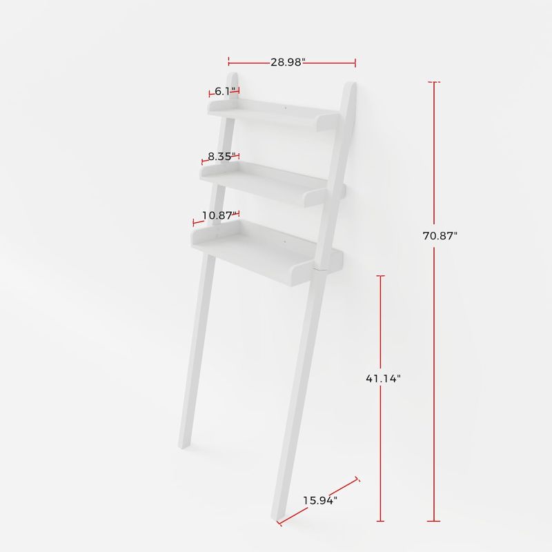 Photo 1 of BARNUT Over The Toilet Storage Ladder, Freestanding 3-Tier Bathroom Storage Rack, Space-Saving Organizer Behind Toilet, White Engineered Wood
