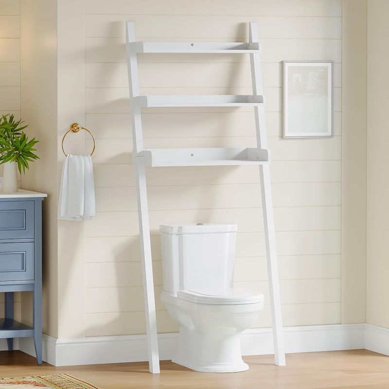 Photo 1 of BARNUT Over The Toilet Storage Ladder, Freestanding 3-Tier Bathroom Storage Rack, Space-Saving Organizer Behind Toilet, White Engineered Wood
