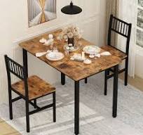Photo 1 of AWQM Piece Dining Table Set, Industrial Kitchen Table and 2 Chairs with Metal Frame, Dining Room Table Set, Breakfast Table Set for Small Space, Dining Room, Kitchen, Rustic Brown
